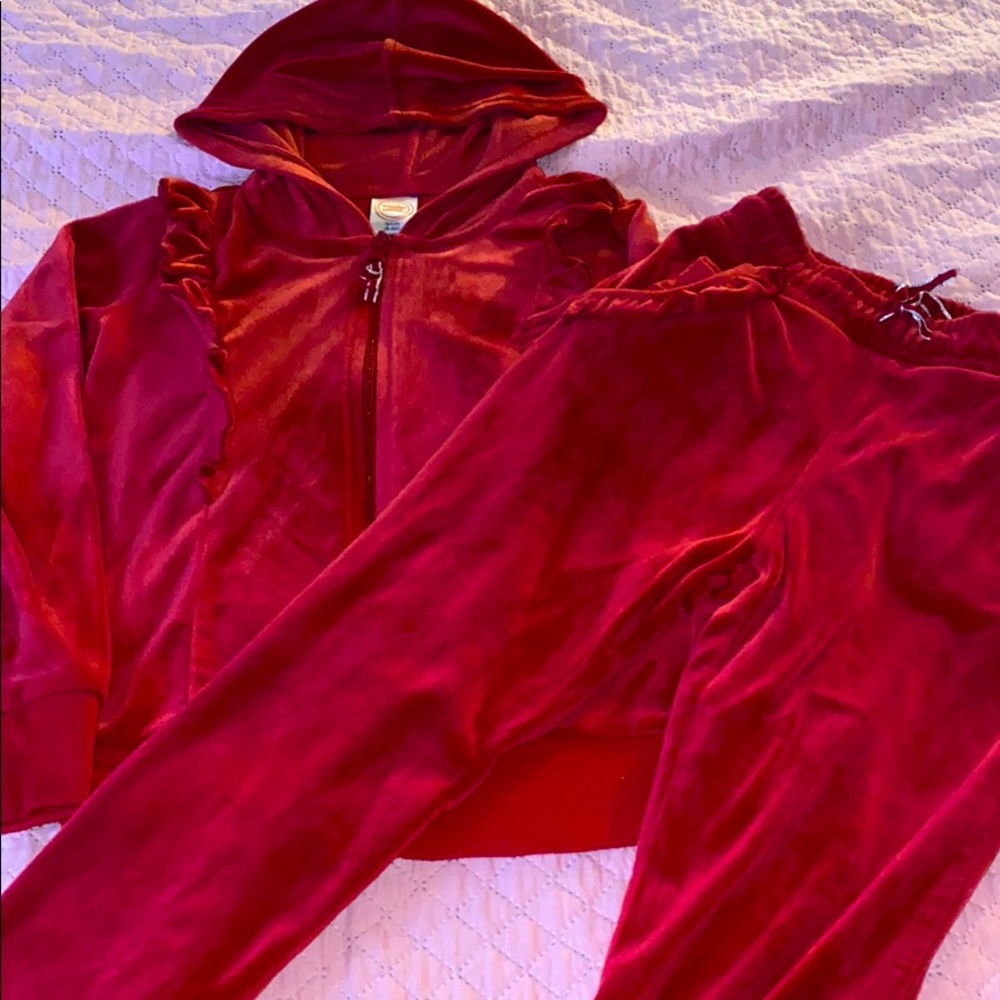 Girls Red Velour Set with pants and Jacket